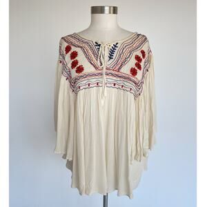 Japna Ivory Embroidered Boho Hippie Tunic / Sz M / Festival Retro Y2K 70s